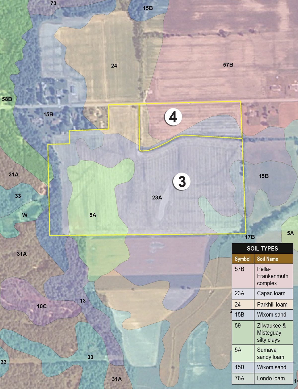 Soil map - 323+/- Acres Offered in 7 Tracts with 282+/- FSA Tillable Acres